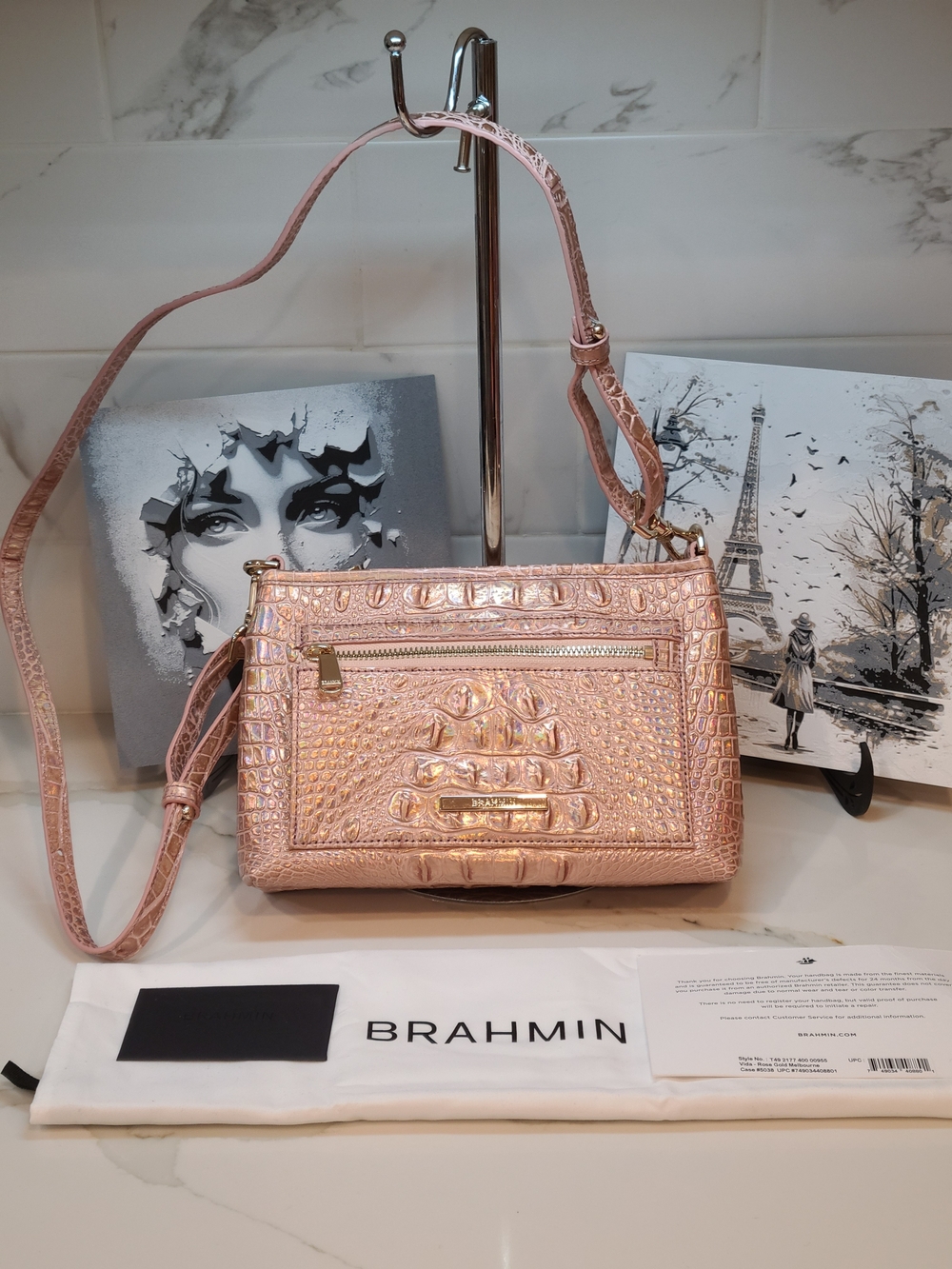 Brahmin Vida Rose Gold Croc-Embossed Leather Crossbody Pristine Rare